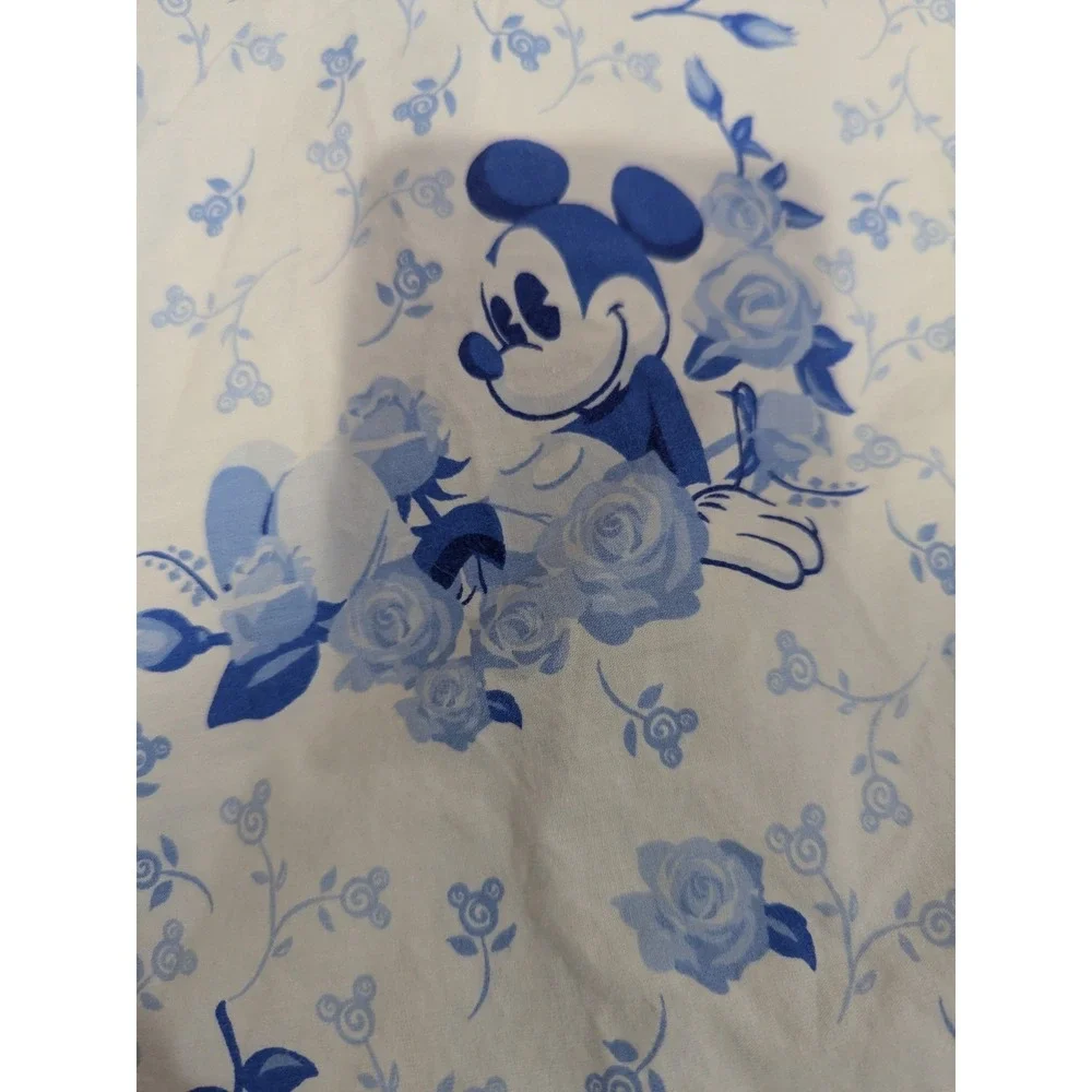 VTG Disney Mickey Mouse Blue‎ Floral Rose Comforter Portugal Cotton Cottagecore